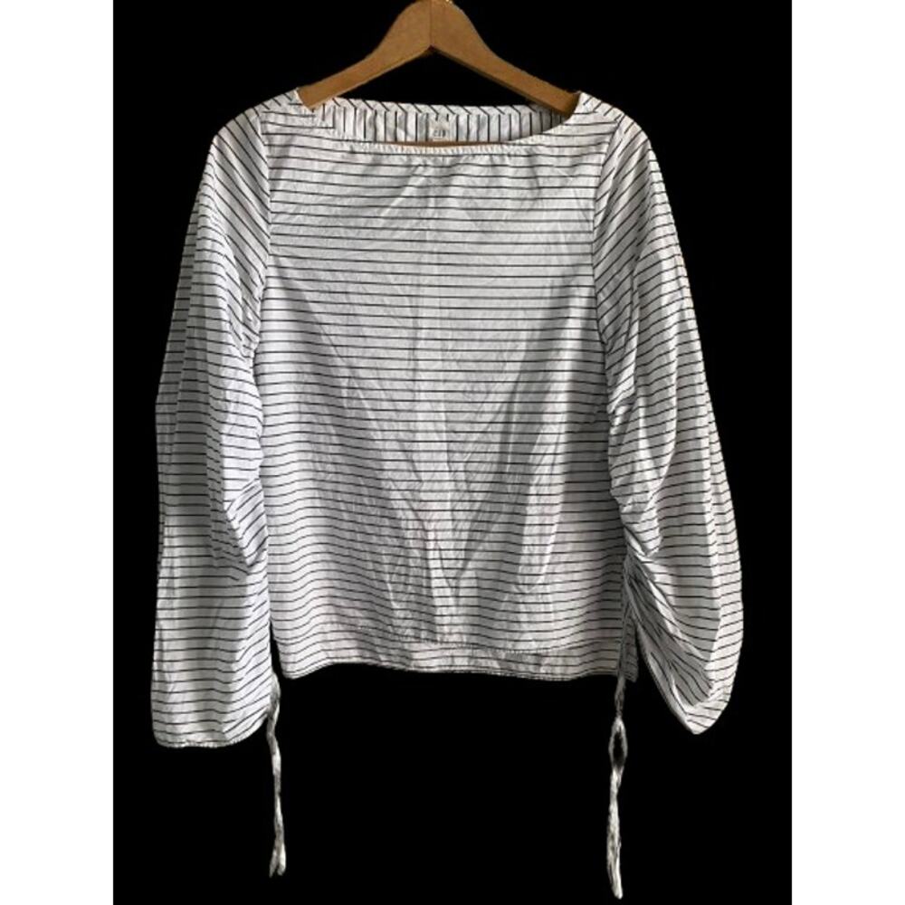 GAP Boho Women Lightweight Striped Boat Neck Ruched Sleeve‎ Tie Cuff Top XS